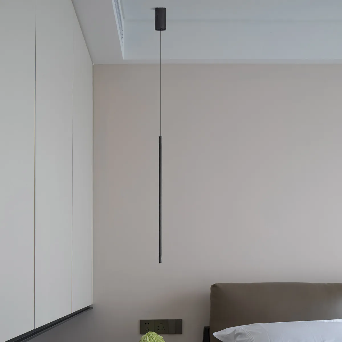 Linear Pendant Light – Black Metal Lamp for Bedroom